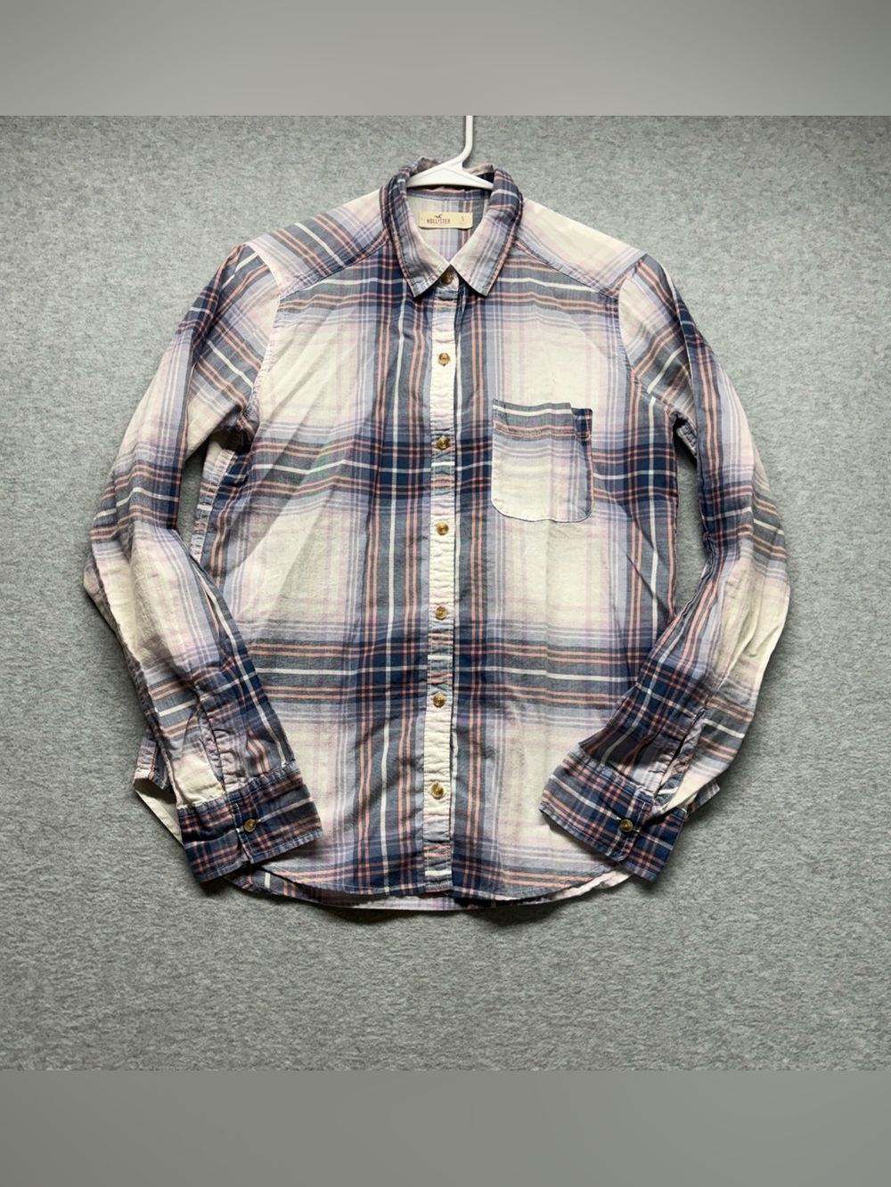 Hollister Navy, Cream and Pink Plaid‎ Button-Down Shirt